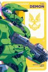  1boy armor artist_name character_name commentary emblem english_commentary full_armor gun halo_(series) halo_infinite helmet highres holding holding_gun holding_weapon jafet_meza male_focus master_chief solo upper_body weapon 