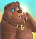  2023 4_fingers absurd_res anthro baby_bear bear belly biped brown_body brown_fur brown_nose fingers fur hi_res mammal outside pawhan3 paws puss_in_boots_(film) puss_in_boots_the_last_wish slightly_chubby solo sun 