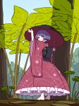  1girl absurdres bowl bowl_hat hat highres holding holding_needle japanese_clothes kame_(kamepan44231) kimono long_sleeves minigirl needle needle_sword obi outdoors purple_hair red_kimono sash simple_background solo sukuna_shinmyoumaru touhou white_background wide_sleeves 