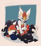  2022 after_kiss anthro anthro_on_anthro bodily_fluids breast_grab breast_squish breasts canid canine cinderace cleavage clothed clothing colored_sketch crop_top duo female female/female female_on_bottom female_on_top generation_2_pokemon generation_8_pokemon hand_on_breast hi_res horn houndoom interspecies lagomorph lying mammal nintendo on_back on_bottom on_top pokemon pokemon_(species) pokemorph rougefetus saliva saliva_string shirt sketch squish straddling tongue tongue_out topwear 