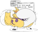  anthro bandai_namco barefoot belly big_belly big_butt blush butt digimon digimon_(species) eyes_closed feet female holding_stomach huge_butt huge_thighs hyper hyper_belly hyper_thighs inflation renamon simple_background solo standing thatoneaceguy thick_thighs weight_gain yellow_body 