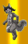  2023 3_toes 5_fingers anthro balls biped black_hair black_nose digital_drawing_(artwork) digital_media_(artwork) feet fingers fur genitals gradient_background grey_balls grey_body grey_ears grey_fur grey_tail hair kitsune_youkai looking_at_viewer male mammal nude nude_anthro nude_male orange_background penis pink_eyes pink_penis ponytail rodent sciurid shaded simple_background snout solo tail teeth toes tree_squirrel whiskers wind_might yellow_background 