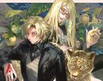  2boys blonde_hair command_spell daybit_sem_void fate/grand_order fate_(series) heart jaguar multiple_boys poppoman purple_eyes sunglasses tezcatlipoca_(fate) yellow_eyes 