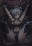  1girl air_bubble anal anal_object_insertion animal_ears anus arknights armpits arms_up asphyxiation bangs bar_censor bdsm black_thighhighs breasts bubble cat_ears cat_girl cat_tail censored chain chained cleavage closed_eyes closed_mouth clothing_aside collar cuffs drowning facing_viewer grey_hair highres large_breasts legs_up long_hair lying metal_collar navel object_insertion on_back ponytail restrained revealing_clothes rxlindera schwarz_(arknights) shackles solo spread_legs stationary_restraints submerged tail thighhighs v-shaped_eyebrows very_long_hair 