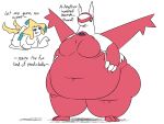  anthro belly big_belly big_breasts big_butt breasts butt dialogue duo female floating generation_3_pokemon hand_on_stomach huge_breasts huge_thighs hyper hyper_belly hyper_thighs jirachi latias legendary_pokemon morbidly_obese morbidly_obese_anthro morbidly_obese_female navel nintendo obese obese_anthro obese_female orange_eyes overweight overweight_anthro overweight_female pokemon pokemon_(species) red_body simple_background size_difference smile standing text thatoneaceguy thick_thighs white_body wide_hips 