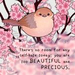  animal animal_focus animal_request artist_name bird bird_request blush cherry_blossoms english_text flower in_tree looking_at_viewer no_humans original pink_flower signature thelatestkate tree 