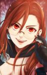  1girl aozaki_touko fate_(series) glasses gloves highres looking_at_viewer lord_el-melloi_ii_case_files nakamo_fate open_mouth orange_hair portrait red_eyes solo type-moon 