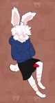  anthro bottomwear catboyjail clothing erection fur genitals hi_res hoodie intersex lagomorph leporid maleherm mammal penis pink_body pink_fur rabbit red_penis skirt solo solo_focus topwear 