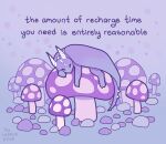  animal_focus artist_name blush_stickers closed_eyes dragon english_text fly_agaric lying mushroom no_humans original purple_background purple_theme rock signature thelatestkate 