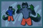  abstract_background alligator alligatorid anthro blue_body blue_fur canid canine canis colored colored_sketch crocodilian digital_drawing_(artwork) digital_media_(artwork) fur green_body green_fur green_tongue hybrid looking_at_viewer male mammal ok_hand reptile scales scalie shirtless sinser sinser_(character) sketch solo tongue wolf zigzag_teeth 