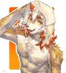  anthro arknights athletic athletic_anthro athletic_male canid canine canis domestic_dog fur hair heiqi0 horn hung_(arknights) hypergryph looking_at_viewer male mammal multicolored_hair solo studio_montagne towel towel_only two_tone_hair wet wet_hair white_body white_fur 