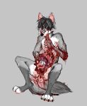  anthro blood bodily_fluids canid canine canis fur gore guts intestines jeffusherb male mammal organs solo wolf yummy 