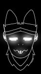  9:16 anthro black_and_white eyes_closed fur glowing glowing_eyes glowing_mouth hi_res lemniscate_(lemnisgateprotogen) lemnisgateprotogen machine male monochrome protogen solo symmetry tongue tongue_out 