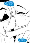  angel blue_eyes blush bodily_fluids breasts comic demon dialogue duo eyes_closed female female/female hi_res incest_(lore) kissing monochrome red_eyes sibling sister sisters sweat xierra099 