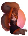  absurd_res anthro big_tail black_lips bottomwear breasts breathe_(artist) brown_body brown_eyes brown_fur brown_hair buckteeth chest_tuft claws cleavage clothed clothing ear_piercing ear_ring female fluffy fluffy_tail fully_clothed fur hair hi_res lips mammal piercing ring_piercing rodent sciurid skirt smile solo tail teeth tree_squirrel tuft 