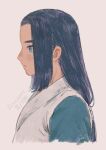  1boy absurdres black_hair blue_eyes hati_108 highres long_hair low-tied_long_hair male_focus portrait profile sidelocks simple_background solo the_legend_of_luo_xiaohei white_background wuxian_(the_legend_of_luoxiaohei) 