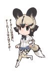  1girl african_wild_dog_(kemono_friends) animal_ears black_eyes boots bow bowtie closed_mouth dog_ears dog_girl dog_tail extra_ears grey_hair highres kemono_friends looking_at_viewer official_art pantyhose shirt short_hair shorts solo tail transparent_background yoshizaki_mine 