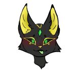  alpha_channel anthro azorian black_body canid canine ears_up female fox glowing glowing_eyes green_eyes headshot_portrait hybrid looking_at_viewer luna_(braingone) mammal mask pats_(patrina_erubus) portrait simple_background solo tongue tongue_out transparent_background 