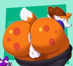  absurd_res anthro anus balls big_butt bob_(superiorfoxdafox) bottomwear bottomwear_down butt canid canine cellphone clothed clothing coffee_demon felid feline fox fur genitals hi_res huge_butt male mammal orange_body orange_fur pants pants_down partially_clothed phone presenting solo soups_(superiorfox) 