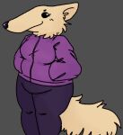  blush borzoi canid canine canis clothed clothing domestic_dog female female/female hand_in_pocket happy hunting_dog legwear makeup mammal mdctoby12 pivoted_ears pockets purple_clothing purple_sweater purple_topwear sighthound slightly_chubby solo sweater thick_thighs tights topwear 