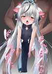  1boy 1girl ahegao animal_ears black_background blue_archive blush clothed_sex commentary_request cum cum_in_pussy doggystyle gajt69 grey_hair hair_between_eyes halo highres horse_ears kokona_(blue_archive) long_hair looking_at_viewer red_eyes saliva sex sleeveless solo_focus tears tongue tongue_out 