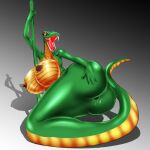  1:1 anthro anus apode areola big_breasts big_butt black_eyes black_tongue bodily_fluids breasts brown_areola brown_nipples butt draconcopode eyelashes fangs female forked_tongue green_body green_scales grey_background hand_on_butt hi_res huge_breasts huge_butt legless lying nipples on_side open_mouth paccsu reptile scales scalie serpentine simple_background snake solo teeth thegrossmind tongue wide_hips yellow_body yellow_scales yellow_sclera 