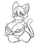  anthro areola areola_slip big_breasts blush blush_lines bottomless breasts clothed clothing domestic_cat felid feline felis female genitals hair hi_res huge_breasts lasso_(artist) looking_at_viewer mammal mask monochrome mouth_outline paccsu pupils purnima_(paccsu) pussy short_hair short_stack simple_background slit_pupils smile solo thick_thighs topwear white_background wide_hips 