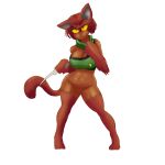  1:1 animal_humanoid big_breasts bottomless breasts brown_body brown_fur brown_hair cat_humanoid cat_smile cleavage clothed clothing dagger dark_body dark_skin felid felid_humanoid feline feline_humanoid female fur genitals green_clothing green_topwear hair hi_res holding_dagger holding_object holding_weapon huge_breasts humanoid looking_at_viewer mammal mammal_humanoid melee_weapon navel paccsu purnima_(paccsu) pussy red_eyes simple_background solo thegrossmind thick_thighs topwear weapon white_background wide_hips yellow_sclera 