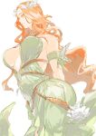  1girl armlet breasts circlet dress feather_hair_ornament feathers final_fantasy final_fantasy_xiv from_side green_dress hair_ornament highres large_breasts long_hair nophica ogata_tomio orange_hair profile revision simple_background solo underboob white_background yellow_eyes 