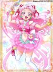  birthday breasts cheerleader clover_earrings cone_hair_bun crop_top crop_top_overhang cure_yell dated frilled_skirt frills gradient_background hair_bun hair_ornament hanzou happy_birthday heart heart_hair_ornament heart_pouch highres hugtto!_precure lipstick looking_at_viewer makeup midriff miniskirt navel nono_hana pink_background pink_skirt pom_pom_(cheerleading) precure see-through see-through_sleeves shoes skirt small_breasts smile sneakers standing standing_on_one_leg thick_eyelashes thighhighs twitter_username wand white_background white_thighhighs 