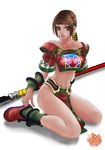  1girl bare_shoulders brown_eyes brown_hair headband lips looking_at_viewer midriff navel seong_mi-na seong_mina seung_mina sitting solo soul_calibur soulcalibur_iii xuexue_yue_hua xuexueyuehua 