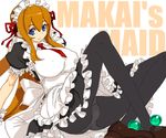  apron bad_id bad_pixiv_id blue_eyes breasts brown_hair copyright_request covered_nipples large_breasts maid maid_headdress necktie panties panties_under_pantyhose pantyhose ribbon sitting solo underwear vrkdh 