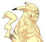  1boy bald closed_mouth creatures_(company) ears_down from_side game_freak gen_1_pokemon highres humanization limited_palette male_focus nintendo nobita nude old old_man pikachu pokemon ribs simple_background solo upper_body what white_background wrinkled_skin wrinkles 
