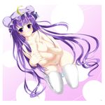  41y_(yooichiwai) breasts colorized crescent fuyuno_taka hat huge_breasts long_hair nude patchouli_knowledge purple_eyes purple_hair solo thighhighs touhou vibrator white_legwear 