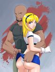  artist_request ass ass_grab blonde_hair blue_eyes cape couple crossover dark-skinned_male dark_skin dc_comics devil-v female hairband huge_ass long_hair luke_cage marvel pants power_man skirt smile supergirl 