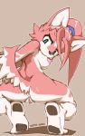  anthro anus blue_eyes breasts butt canid canine crouching female fox fur hair kaitou kemono looking_back mammal nipples pink_fur pink_hair ponytail pussy raised_tail rear-view rel simple_background solo 