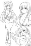  arms_up braid breasts crossed_legs dead_or_alive face greyscale kasumi_(doa) large_breasts long_hair monochrome pelvic_curtain sketch standing thighhighs watson_cross yoshiron 