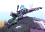  2019 absurd_res armor breasts clothing female fish hi_res leaning magrider marine planetside_2 ranged_weapon shark shockwave98 simple_background solo spandex susie_qhetto tank tight_clothing vehicle weapon 