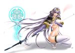  armor long_hair naginata panties polearm purple_hair rance_(series) sandals sengoku_rance senhime solo spear takatan thighhighs tiara underwear very_long_hair weapon 