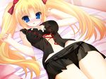  1girl bed blonde_hair blue_eyes blush character_request christina_kafka game_cg lingerie mahou_shoujo_no_taisetsu_na_koto meromero_cute panties see-through solo source_request twintails underwear youta 