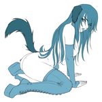  animal_ears ass boots breasts bridal_gauntlets dog_ears gloves inumimi long_hair monochrome no_panties nude tail thighhighs tozani 