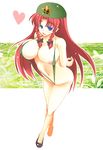  blue_eyes braid breasts hat hong_meiling legs long_hair mabuchoco_m red_hair slingshot_swimsuit solo swimsuit touhou twin_braids 