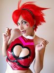  bare_shoulders breasts cleavage cosplay cutie_honey cutie_honey_(character) cutie_honey_(character)_(cosplay) cutie_honey_(cosplay) heart heart_cutout non-asian photo real red_hair 