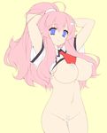  1girl baka_to_test_to_shoukanjuu breasts censored female flat_color himeji_mizuki long_hair nude pink_hair school_uniform simple_background smile solo 