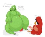  2023 angry_birds animehikaridesu anthro avian belly big_belly big_butt bulge butt clothing dialogue domestic_pig duo english_text erection genitals green_body hi_res king_leonard male male/male mammal moobs penis pig_(angry_birds) red_(angry_birds) red_body sitting suid suina sus_(pig) text underwear 