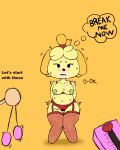  animal_crossing anthro female hi_res isabelle_(animal_crossing) nintendo simple_background six343 sketch slightly_chubby solo text 