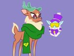  2022 antlers biped bow_tie brown_body brown_fur cap_(tfh) capreoline cashmere_(tfh) clothing coat deer digital_media_(artwork) duo eyelashes eyewear female feral fluffy_chest fur glasses green_scarf hat headgear headwear hi_res horn humanoid humanoid_pointy_ears lavender_background male mammal midair multicolored_body multicolored_fur necktie nonameorous on_model purple_clothing purple_coat purple_topwear quadruped red_eyes reindeer scarf scut_tail short_tail shutter_shades simple_background smile tail teal_antlers them&#039;s_fightin&#039;_herds top_hat topwear two_tone_body two_tone_fur white_body white_fur winter_sprite 