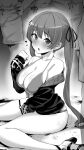 1girl 4boys bare_shoulders bikini blush breasts cleavage earrings greyscale hair_ribbon halterneck heart heart_earrings hololive houshou_marine jacket jewelry large_breasts long_hair looking_at_viewer mcp150_plus monochrome multiple_boys o-ring o-ring_thigh_strap off_shoulder official_alternate_costume official_alternate_hair_length official_alternate_hairstyle open_clothes open_jacket paid_reward_available ribbon sitting skindentation solo_focus strappy_heels string_bikini swimsuit thigh_strap twintails very_long_hair virtual_youtuber wariza 