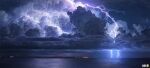  artist_logo highres horizon lake lightning night no_humans original outdoors scenery storm water yucong_tang 