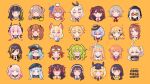  6+girls artist_name bangs blonde_hair blue_eyes blue_hair blush braid bright_pupils brown_eyes brown_hair character_request closed_mouth commentary cropped_shoulders english_commentary eyepatch frown g11_(girls&#039;_frontline) girls&#039;_frontline goggles goggles_around_neck green_eyes green_hair grey_hair grizzly_mkv_(girls&#039;_frontline) hair_ornament hairband hat highres long_hair looking_at_viewer m16a1_(girls&#039;_frontline) m4a1_(girls&#039;_frontline) m950a_(girls&#039;_frontline) medium_hair mole mole_under_eye multicolored_hair multiple_girls onemegawatt open_mouth orange_background orange_eyes pink_hair portrait purple_eyes red_eyes ro635_(girls&#039;_frontline) short_hair simple_background smile springfield_(girls&#039;_frontline) tongue tongue_out twin_braids twintails ump45_(girls&#039;_frontline) welrod_mkii_(girls&#039;_frontline) white_pupils yellow_eyes 